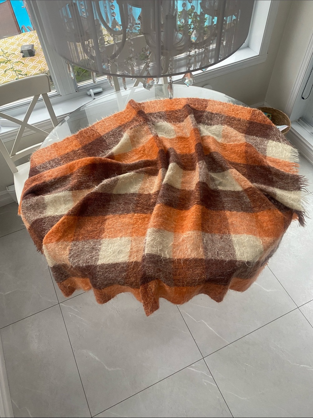 HUDSON’S BAY CO. Mohair Plaid Throw Blanket Fall Orange/Brown/Cream L: 69”x46” - Picture 3 of 16